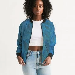 Harlow & Lloyd Brilliant Blue Feathers Women's Bomber Jacket