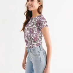 Harlow & Lloyd T Shirts & Tanks Purple Cream Paisley Women's Tee