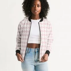 Harlow & Lloyd Jackets Pale Pink Large Houndstooth Women's Bomber Jacket