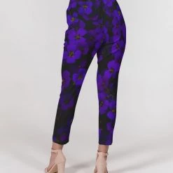 Harlow & Lloyd Midnight Purple Flowers Women's Belted Tapered Pants Pants & Joggers
