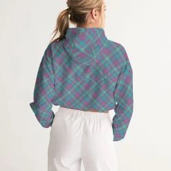 Harlow & Lloyd Purple & Green Tartan Women's Cropped Windbreaker Hooded Jacket Jackets 16 Harlow & Lloyd Purple & Green Tartan Women's Cropped Windbreaker Hooded Jacket Jackets