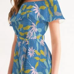 Harlow & Lloyd Parisian Blue Floral Women's Off-Shoulder Dress