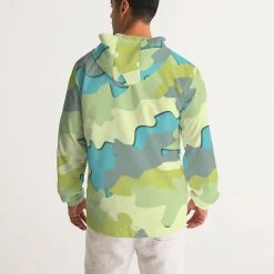 Harlow & Lloyd Jackets Blue Camo Men's Hooded Windbreaker Jacket