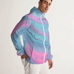 Harlow & Lloyd Jackets Marshmallow Marbled Men's Hooded Windbreaker