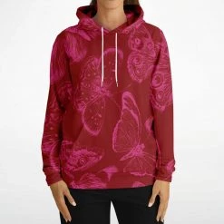 Subliminator Red Fuchsia Butterflies Unisex Hoodie