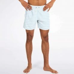 Subliminator Men Pale Blue Gingham Check Swim Shorts