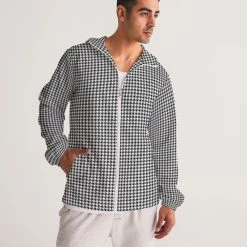 Harlow & Lloyd Houndstooth Men's Windbreaker Hooded Jacket