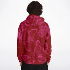 Subliminator Red Fuchsia Butterflies Unisex Hoodie