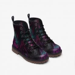 Harlow & Lloyd Shoes Purple Feather Illusion Black Lace Up Boots