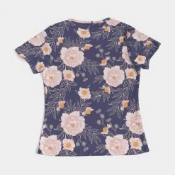 Harlow & Lloyd Orange Peonies Floral Orient Blue Women's Tee