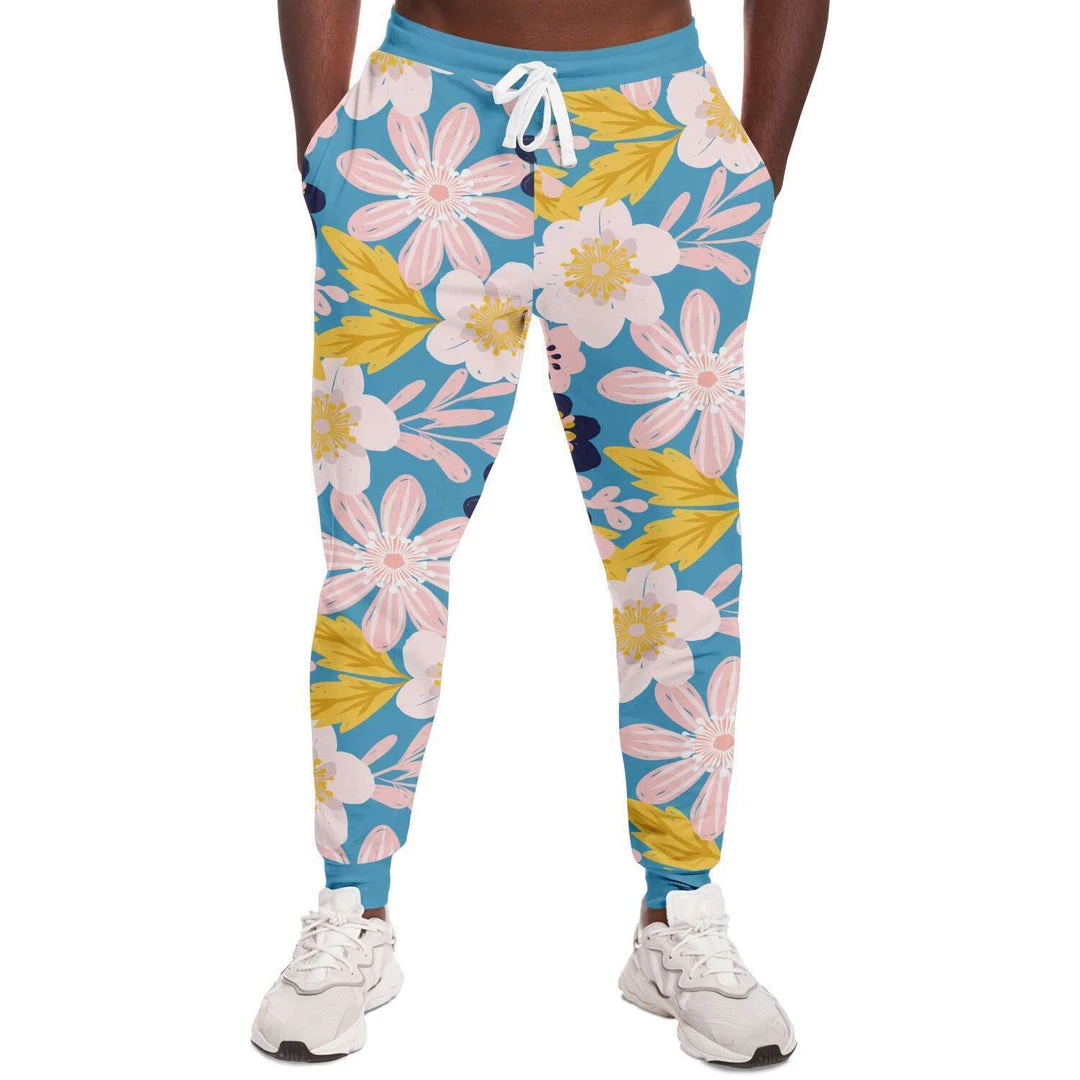Subliminator Blue Frisky Floral Unisex Fleece Joggers 3 Subliminator Blue Frisky Floral Unisex Fleece Joggers