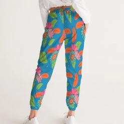 Harlow & Lloyd Tropical Flower Power Blue Lightweight Women's Track Pants