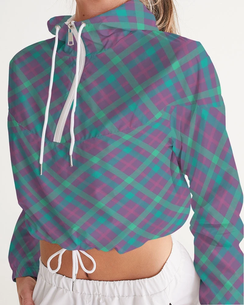 Harlow & Lloyd Purple & Green Tartan Women's Cropped Windbreaker Hooded Jacket Jackets 5 Harlow & Lloyd Purple & Green Tartan Women's Cropped Windbreaker Hooded Jacket Jackets