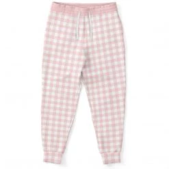 Subliminator Pale Pink Gingham Check Unisex Fleece Joggers Pants & Joggers