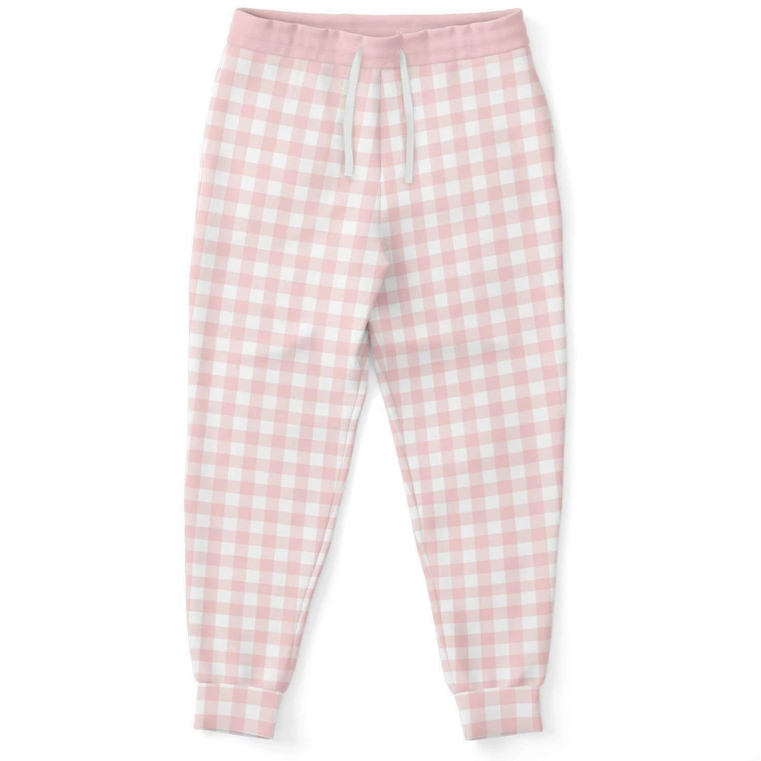 Subliminator Pale Pink Gingham Check Unisex Fleece Joggers Pants & Joggers 3 Subliminator Pale Pink Gingham Check Unisex Fleece Joggers Pants & Joggers