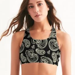 Harlow & Lloyd Black & Bone Paisley Women's Seamless Sports Bra