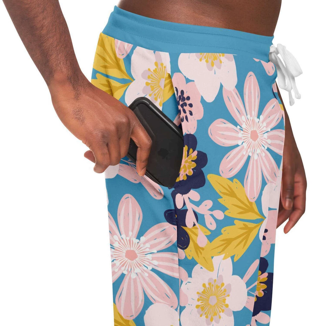 Subliminator Blue Frisky Floral Unisex Fleece Joggers 10 Subliminator Blue Frisky Floral Unisex Fleece Joggers