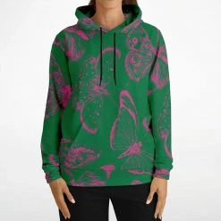 Subliminator Green Fuchsia Butterflies Unisex Hoodie Hoodies