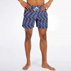 Subliminator Men Blue Violet & Charcoal Abstract Striped Swim Shorts
