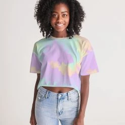 Harlow & Lloyd Lilac Mint Tie Dye Women's Lounge Cropped Tee
