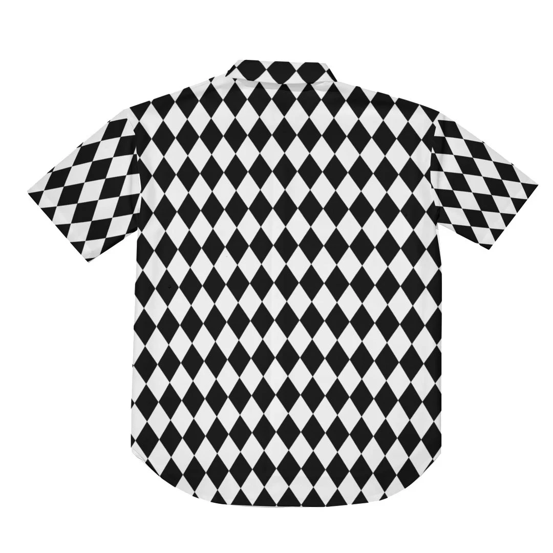 Harlow & Lloyd Shirts Black & White Harlequin Pattern Drop Shoulder Short Sleeve Shirt 8 Harlow & Lloyd Shirts Black & White Harlequin Pattern Drop Shoulder Short Sleeve Shirt