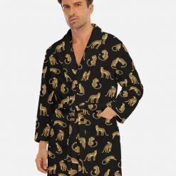 Harlow & Lloyd Black Leopards Short Robe Sleepwear / Loungewear