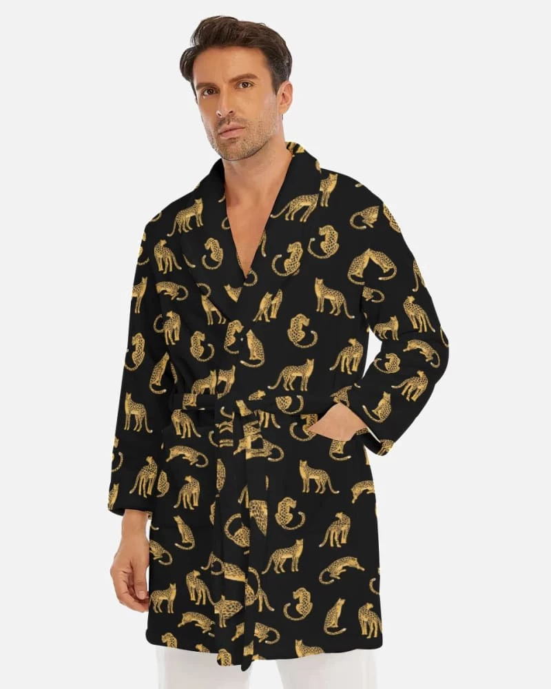 Harlow & Lloyd Black Leopards Short Robe Sleepwear / Loungewear 3 Harlow & Lloyd Black Leopards Short Robe Sleepwear / Loungewear