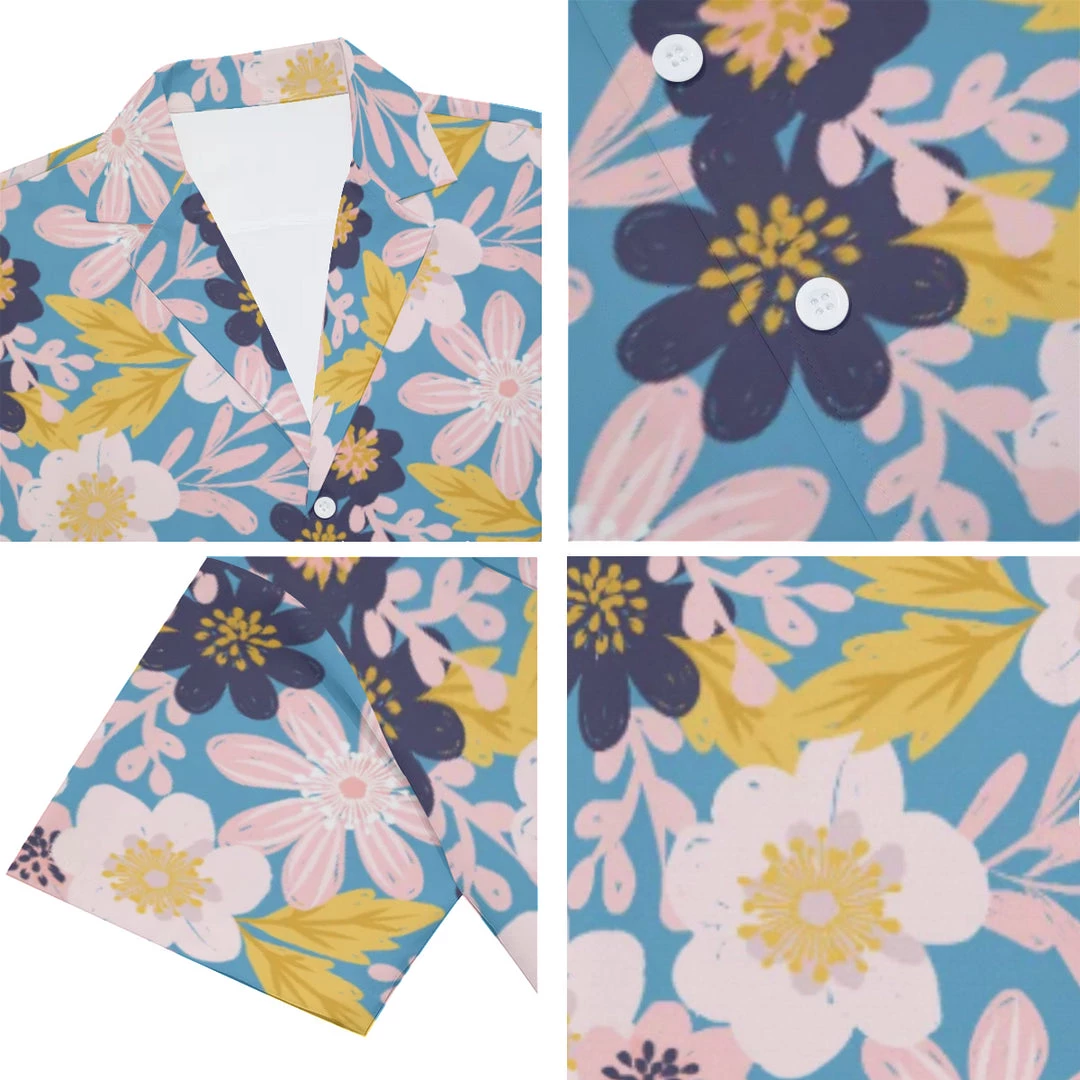 Harlow & Lloyd Blue Frisky Floral V-Neck Short Sleeve Shirt Shirts 9 Harlow & Lloyd Blue Frisky Floral V-Neck Short Sleeve Shirt Shirts