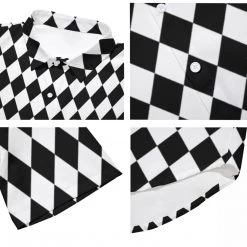 Harlow & Lloyd Shirts Black & White Harlequin Pattern Drop Shoulder Short Sleeve Shirt 17 Harlow & Lloyd Shirts Black & White Harlequin Pattern Drop Shoulder Short Sleeve Shirt