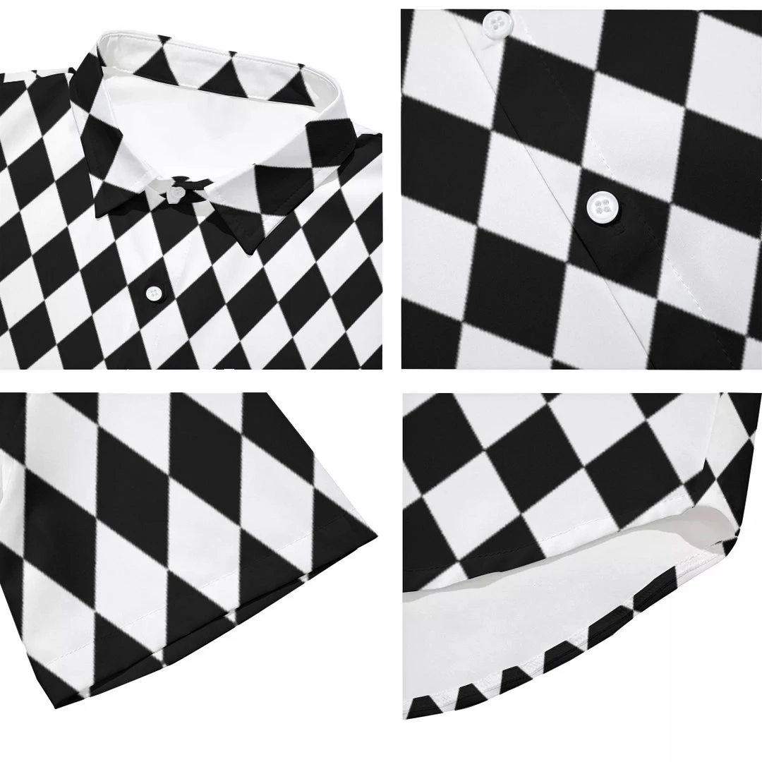 Harlow & Lloyd Shirts Black & White Harlequin Pattern Drop Shoulder Short Sleeve Shirt 9 Harlow & Lloyd Shirts Black & White Harlequin Pattern Drop Shoulder Short Sleeve Shirt