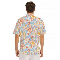 Harlow & Lloyd Blue Blooming Mod Floral Drop Shoulder Short Sleeve Shirt