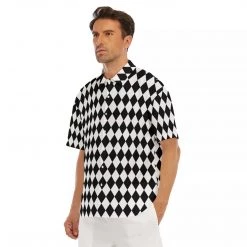 Harlow & Lloyd Shirts Black & White Harlequin Pattern Drop Shoulder Short Sleeve Shirt 19 Harlow & Lloyd Shirts Black & White Harlequin Pattern Drop Shoulder Short Sleeve Shirt