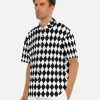 Harlow & Lloyd Shirts Black & White Harlequin Pattern Drop Shoulder Short Sleeve Shirt 2 Harlow & Lloyd Shirts Black & White Harlequin Pattern Drop Shoulder Short Sleeve Shirt