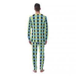 Harlow & Lloyd Blue & Yellow Harlequin Check Men's PJ Set Sleepwear / Loungewear