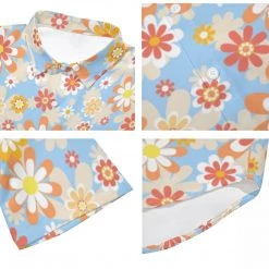 Harlow & Lloyd Blue Blooming Mod Floral Drop Shoulder Short Sleeve Shirt