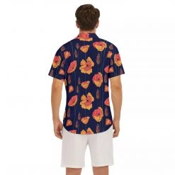 Harlow & Lloyd Wild Orange Vines V-neck Short Sleeve Shirt In Navy Shirts