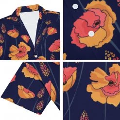 Harlow & Lloyd Wild Orange Vines V-neck Short Sleeve Shirt In Navy Shirts