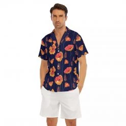 Harlow & Lloyd Wild Orange Vines V-neck Short Sleeve Shirt In Navy Shirts