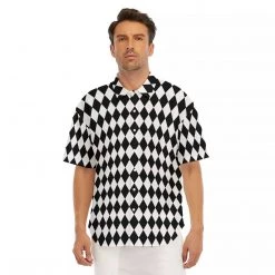 Harlow & Lloyd Shirts Black & White Harlequin Pattern Drop Shoulder Short Sleeve Shirt
