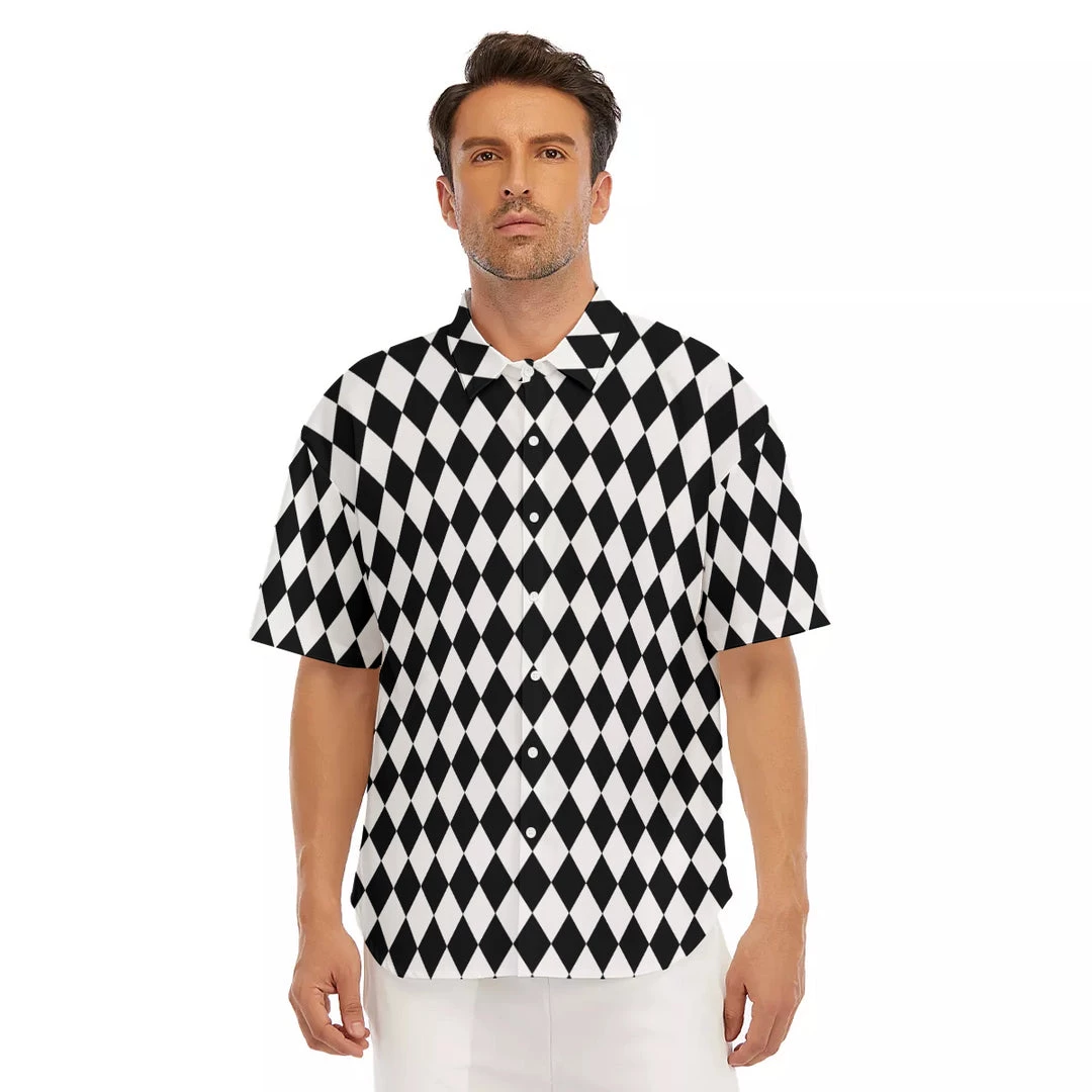 Harlow & Lloyd Shirts Black & White Harlequin Pattern Drop Shoulder Short Sleeve Shirt 4 Harlow & Lloyd Shirts Black & White Harlequin Pattern Drop Shoulder Short Sleeve Shirt