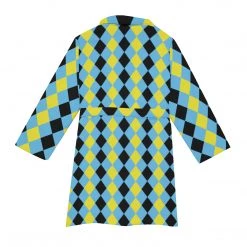 Harlow & Lloyd Blue & Yellow Harlequin Check Men's Short Robe Sleepwear / Loungewear