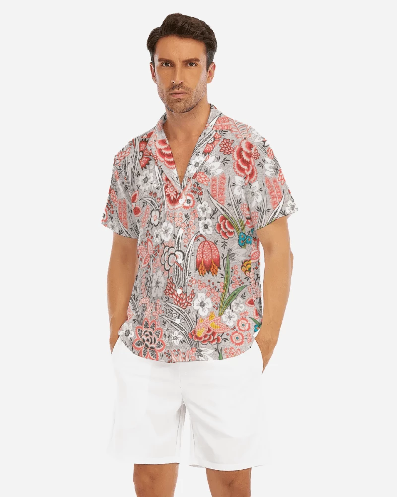 Harlow & Lloyd Blood Orange Floral V-neck Short Sleeve Shirt 3 Harlow & Lloyd Blood Orange Floral V-neck Short Sleeve Shirt