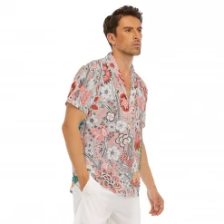 Harlow & Lloyd Blood Orange Floral V-neck Short Sleeve Shirt 12 Harlow & Lloyd Blood Orange Floral V-neck Short Sleeve Shirt