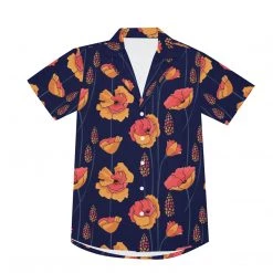 Harlow & Lloyd Wild Orange Vines V-neck Short Sleeve Shirt In Navy Shirts
