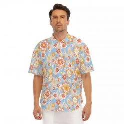 Harlow & Lloyd Blue Blooming Mod Floral Drop Shoulder Short Sleeve Shirt