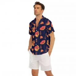 Harlow & Lloyd Wild Orange Vines V-neck Short Sleeve Shirt In Navy Shirts