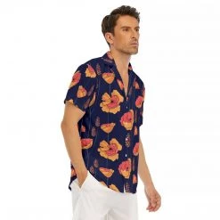 Harlow & Lloyd Wild Orange Vines V-neck Short Sleeve Shirt In Navy Shirts