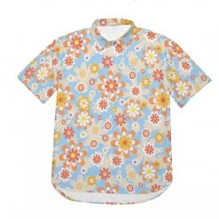 Harlow & Lloyd Blue Blooming Mod Floral Drop Shoulder Short Sleeve Shirt