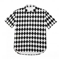 Harlow & Lloyd Shirts Black & White Harlequin Pattern Drop Shoulder Short Sleeve Shirt 15 Harlow & Lloyd Shirts Black & White Harlequin Pattern Drop Shoulder Short Sleeve Shirt
