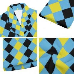 Harlow & Lloyd Blue & Yellow Harlequin Check Men's Short Robe Sleepwear / Loungewear